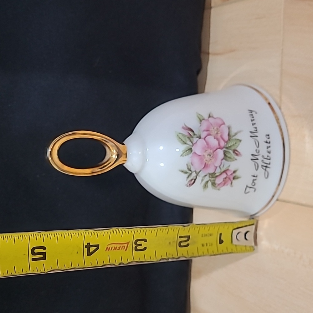 2/$20 Fort McMurray Alberta Floral Decorative Bell with Gold Handle - Picture 3 of 4